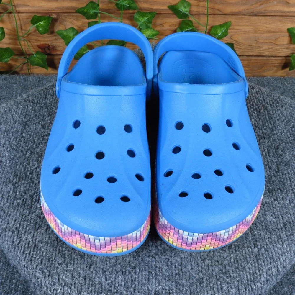 Crocs Bayaband Chevron Mens Clogs Size 12 Water Shoes Blue Multi Pattern
